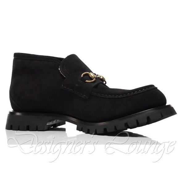 ⚡️SOLD! NEW GUCCI Horsebit Black Suede Shearling Bee Loafer Ankle Boot 8G/US 8.5 - Picture 5 of 10